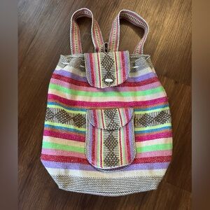 Pinzon Artesanias Multicolor Aztec Boho Hippie Drawstring Backpack